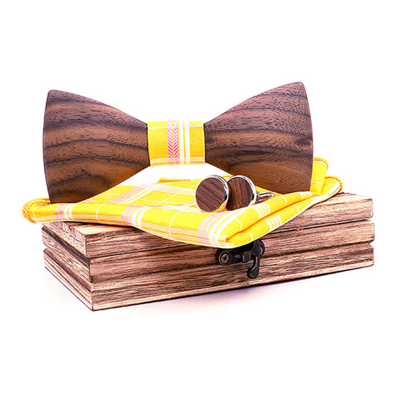Set di 3 papillon in legno di noce nero alla moda da uomo