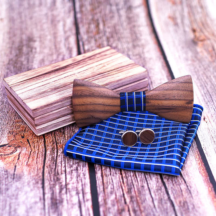 Set di 3 papillon in legno di noce nero alla moda da uomo