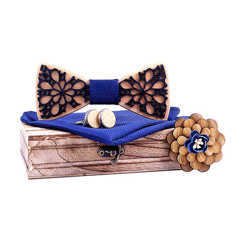 Set di 4 papillon in legno con accessori patchwork da uomo