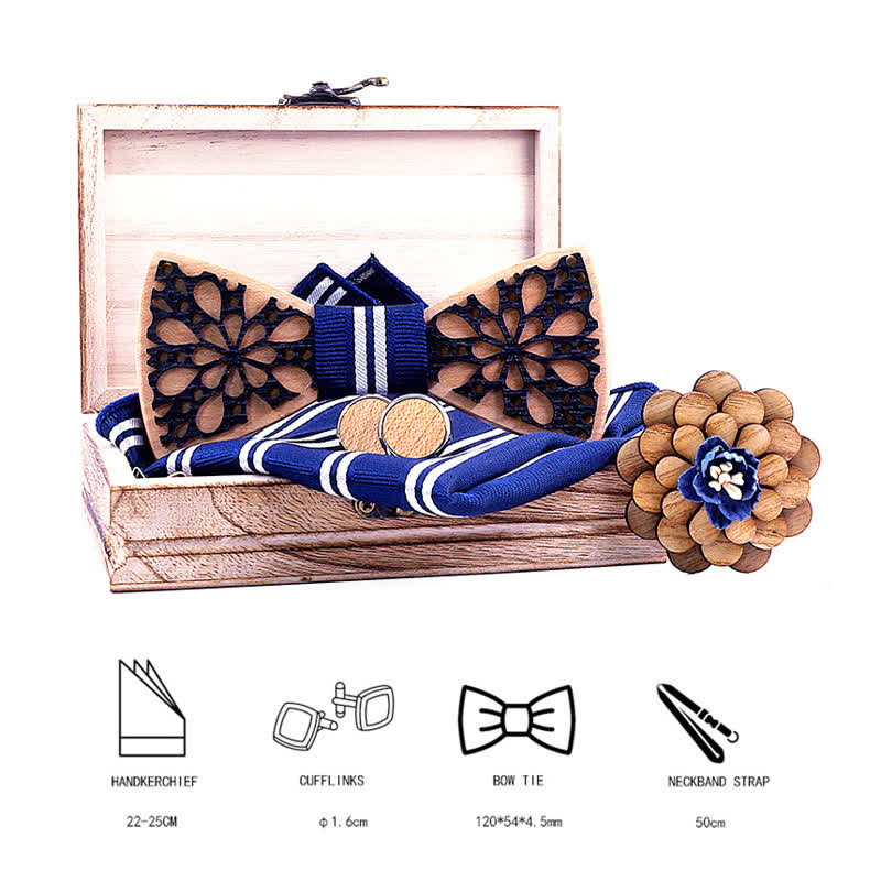 Set di 4 papillon in legno con accessori patchwork da uomo