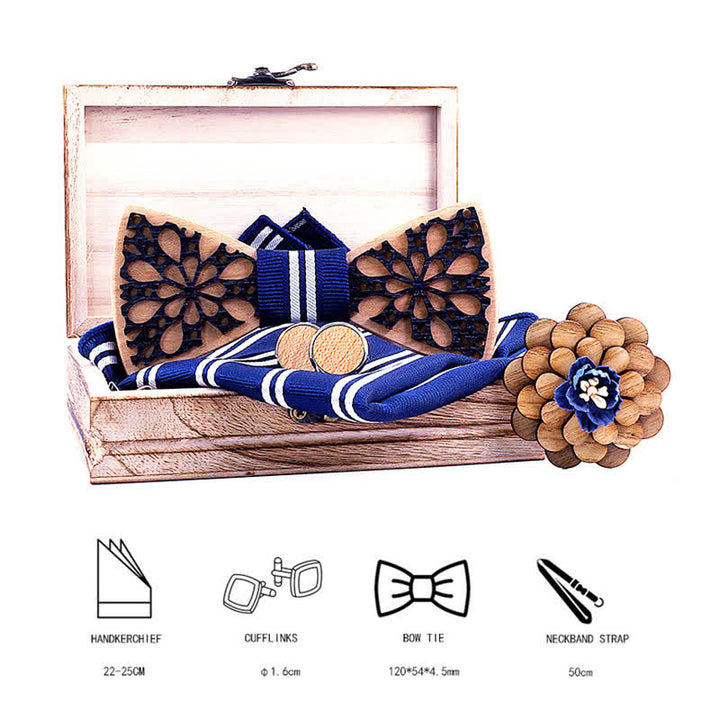 Set di 4 papillon in legno con accessori patchwork da uomo