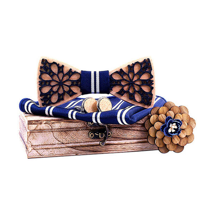 Set di 4 papillon in legno con accessori patchwork da uomo
