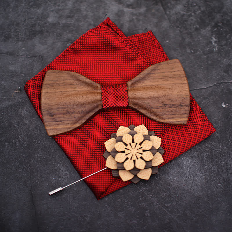 Set di 3 papillon decorativi in legno naturale da uomo