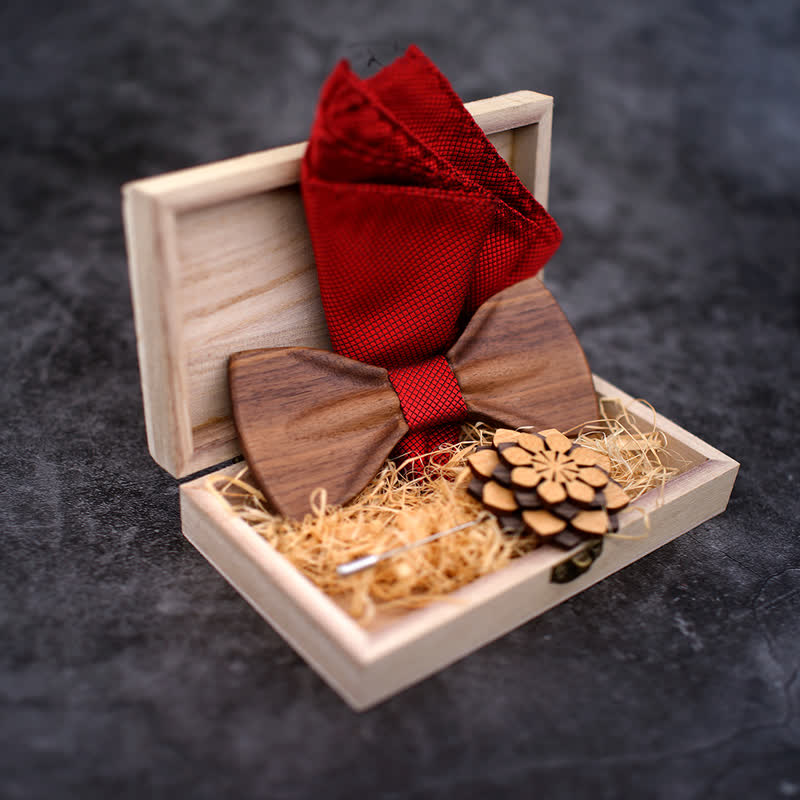 Set di 3 papillon decorativi in legno naturale da uomo