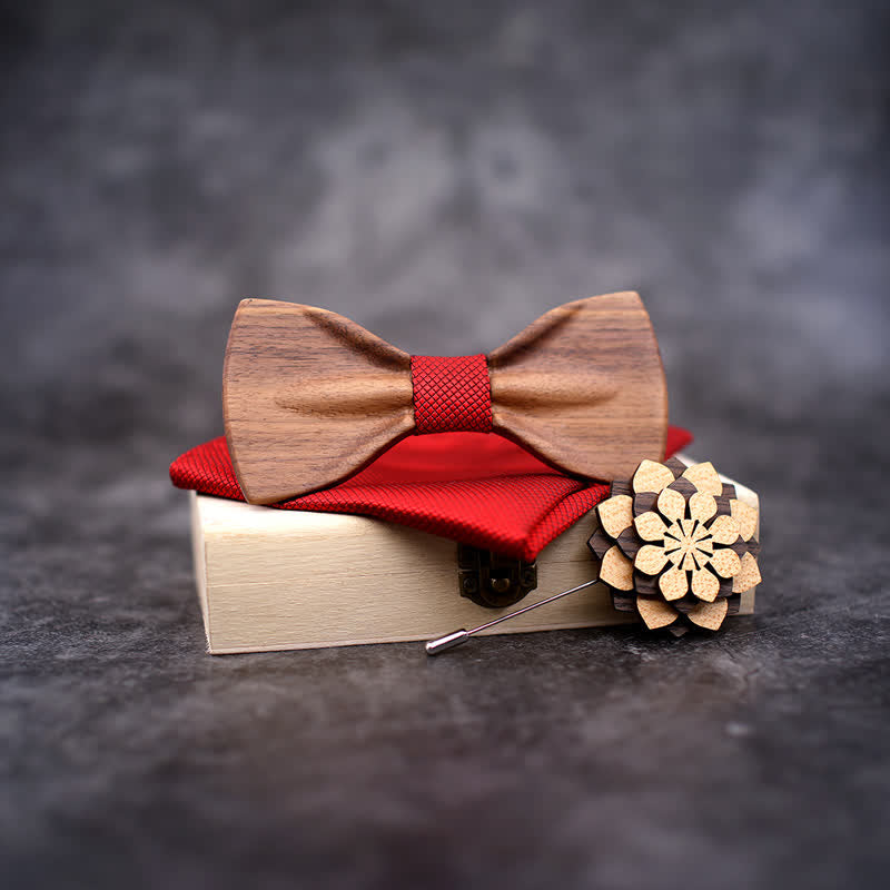 Set di 3 papillon decorativi in legno naturale da uomo