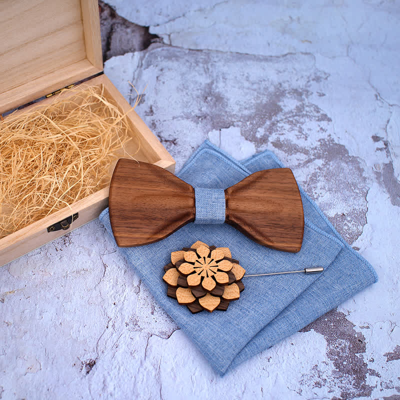 Set di 3 papillon decorativi in legno naturale da uomo