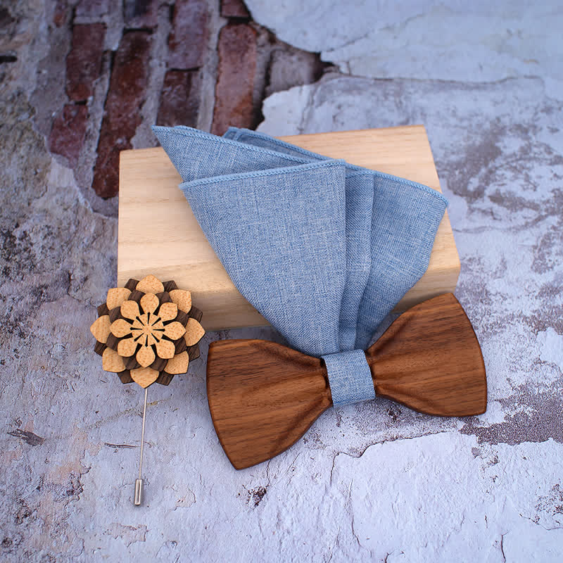 Set di 3 papillon decorativi in legno naturale da uomo