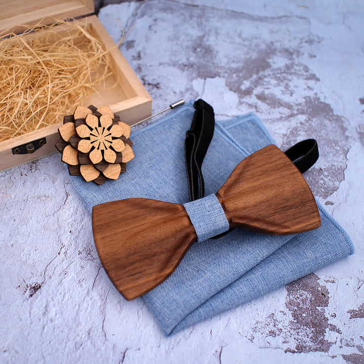Set di 3 papillon decorativi in legno naturale da uomo