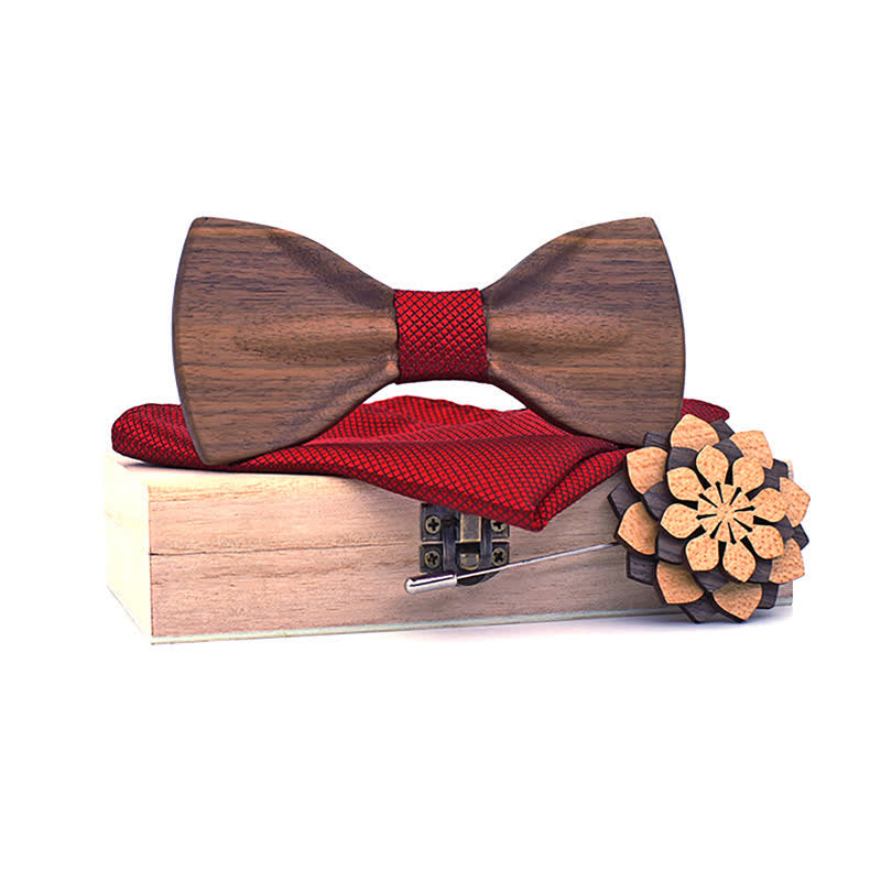 Set di 3 papillon decorativi in legno naturale da uomo