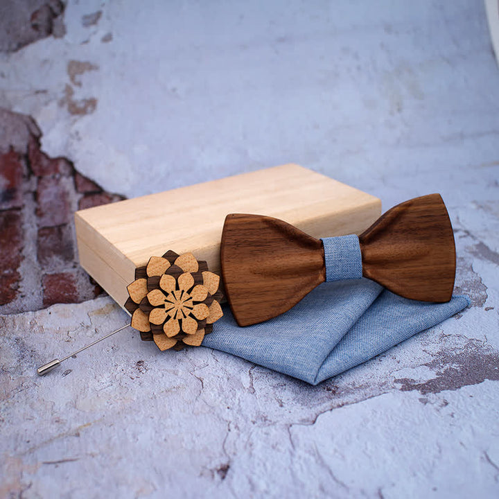 Set di 3 papillon decorativi in legno naturale da uomo