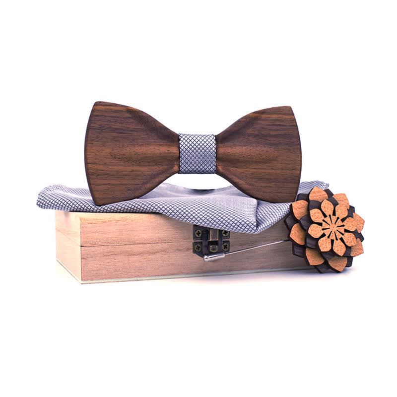 Set di 3 papillon decorativi in legno naturale da uomo