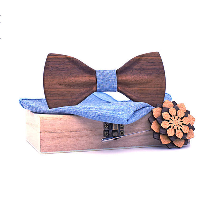 Set di 3 papillon decorativi in legno naturale da uomo