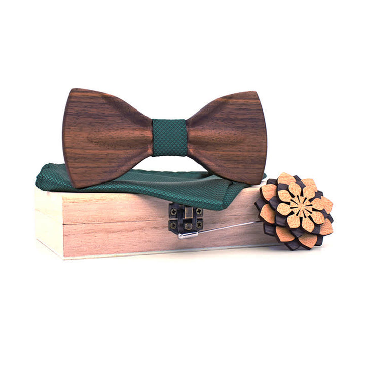 Set di 3 papillon decorativi in legno naturale da uomo - Verde scuro - image 14