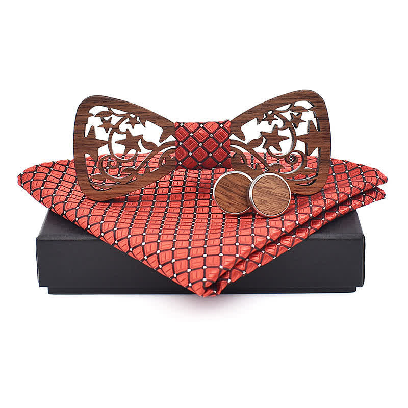 Set di 3 papillon in legno con stella cava creativa da uomo - Rosso - image 10