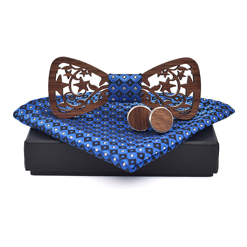 Set di 3 papillon in legno con stella cava creativa da uomo - Blu - image 5