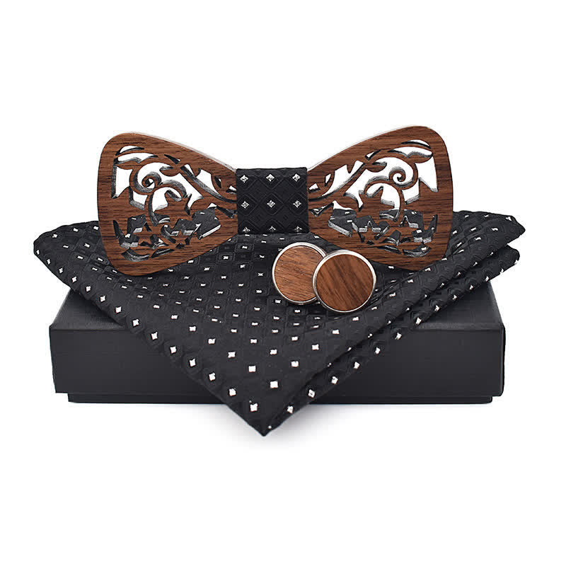 Set di 3 papillon in legno con stella cava creativa da uomo - Nero - image 0