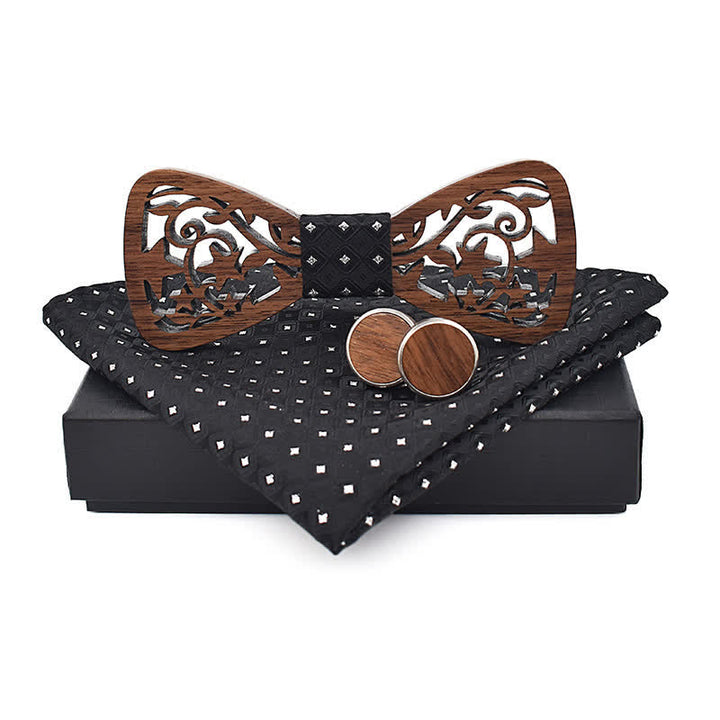 Set di 3 papillon in legno con stella cava creativa da uomo - Nero - image 0