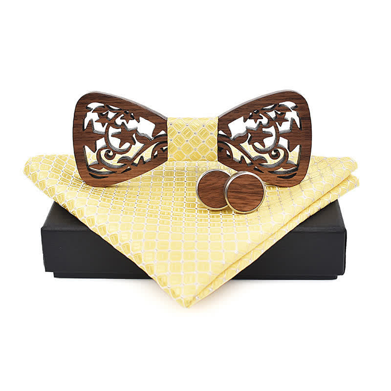 Set di 3 papillon in legno con stella cava creativa da uomo - Giallo - image 13