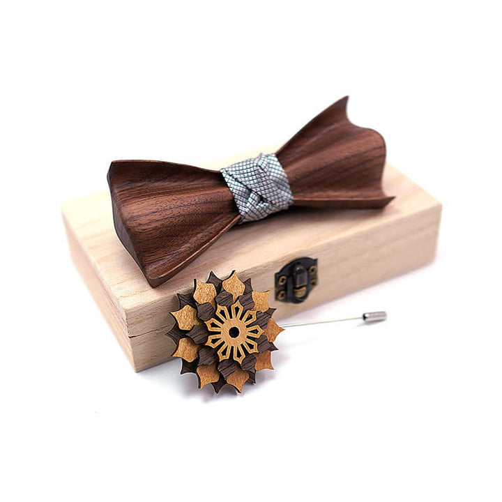 Set di 2 papillon in legno di noce nero con design 3D da uomo