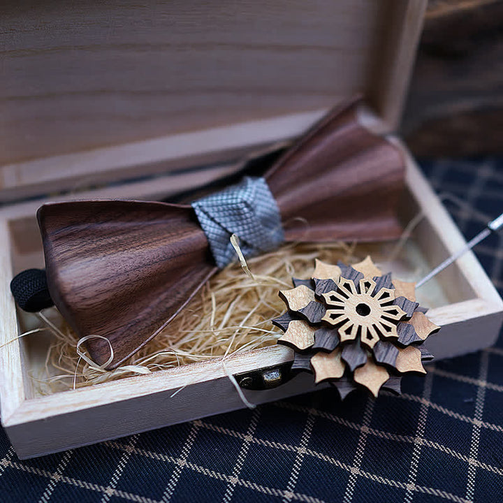Set di 2 papillon in legno di noce nero con design 3D da uomo