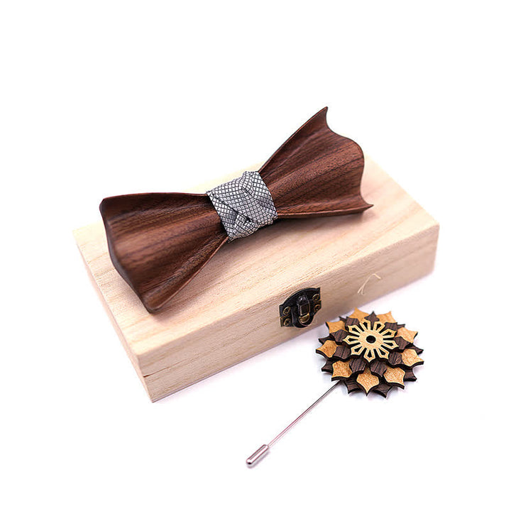 Set di 2 papillon in legno di noce nero con design 3D da uomo