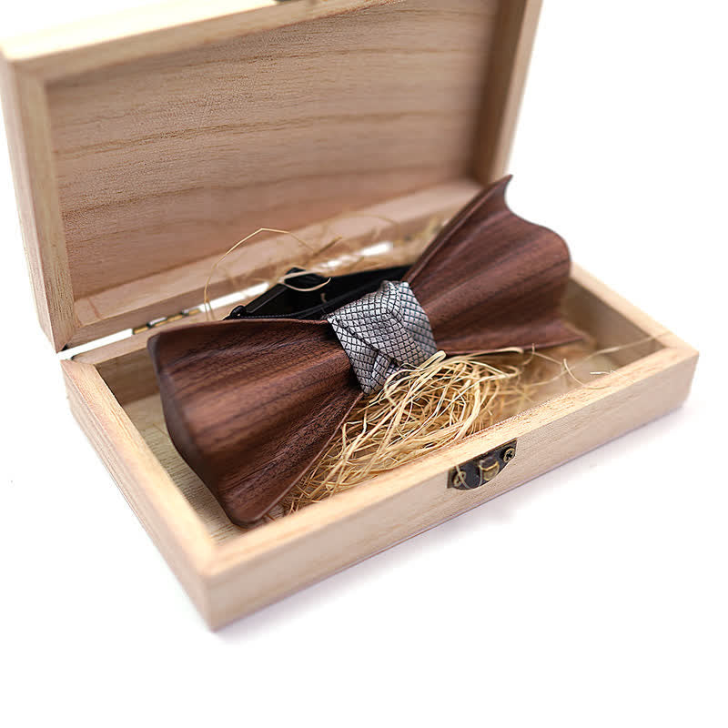 Set di 2 papillon in legno di noce nero con design 3D da uomo