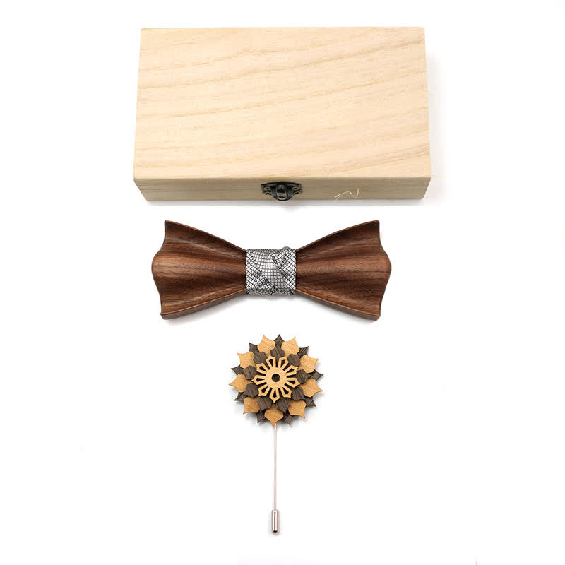 Set di 2 papillon in legno di noce nero con design 3D da uomo