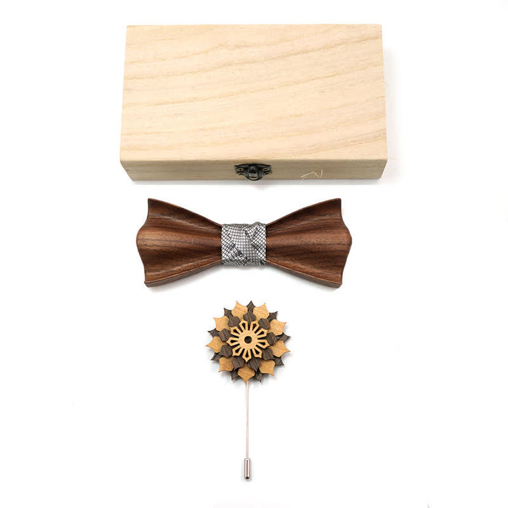 Set di 2 papillon in legno di noce nero con design 3D da uomo