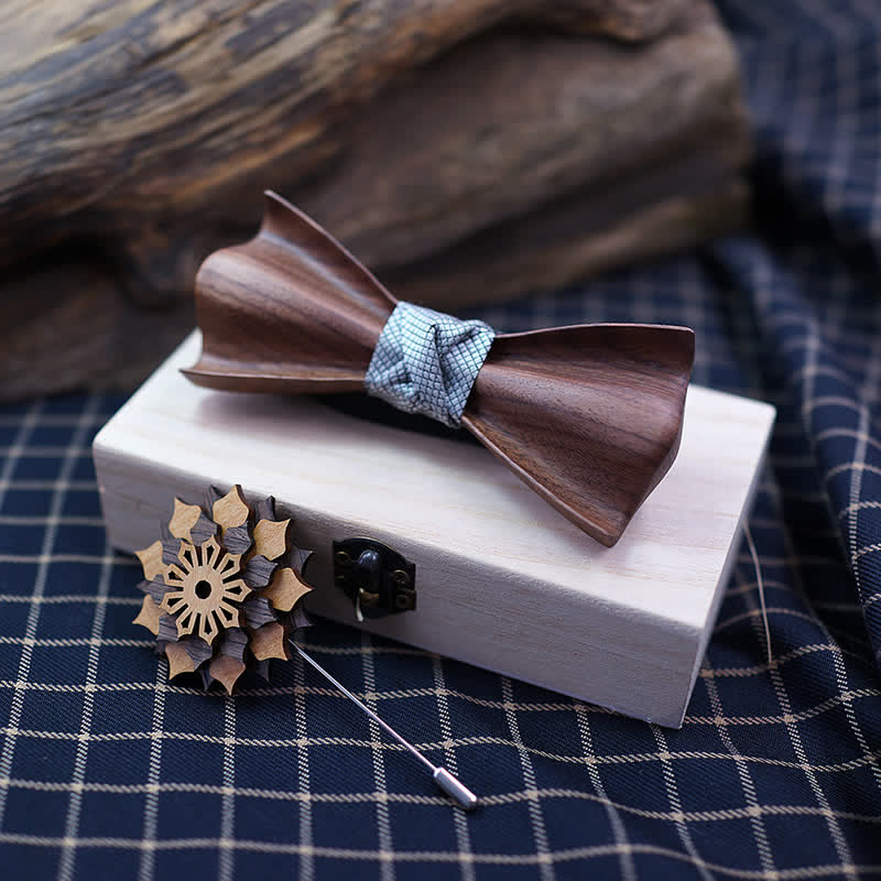 Set di 2 papillon in legno di noce nero con design 3D da uomo