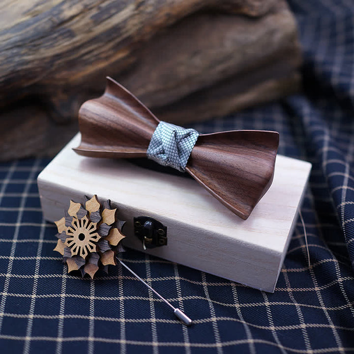 Set di 2 papillon in legno di noce nero con design 3D da uomo