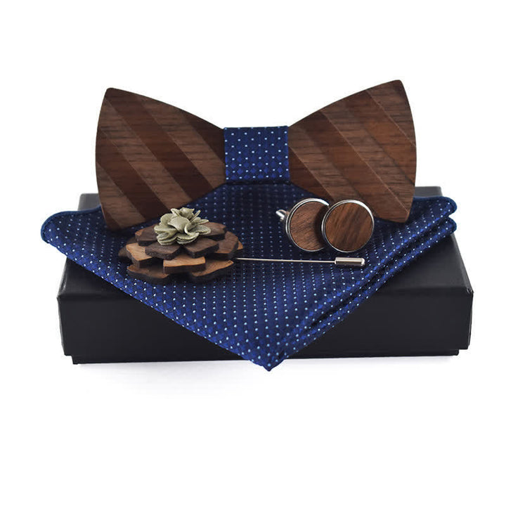 Set di 4 papillon in legno con motivo a righe formali da uomo