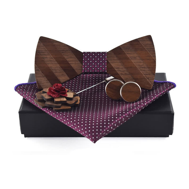 Set di 4 papillon in legno con motivo a righe formali da uomo