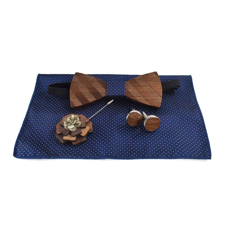 Set di 4 papillon in legno con motivo a righe formali da uomo