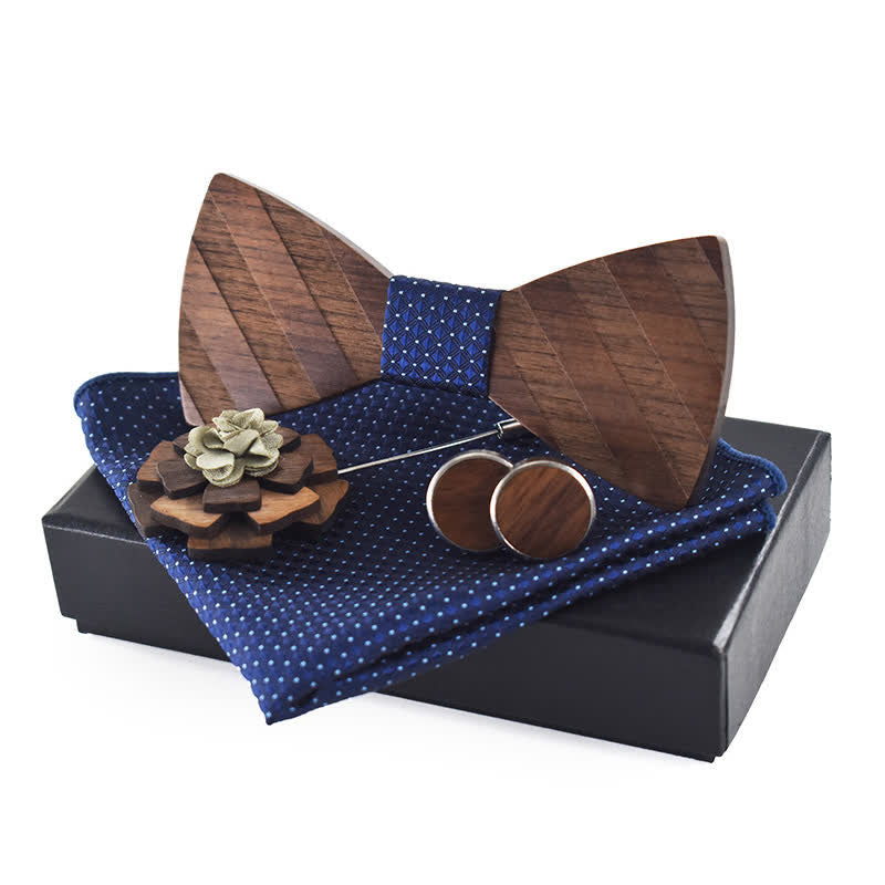 Set di 4 papillon in legno con motivo a righe formali da uomo