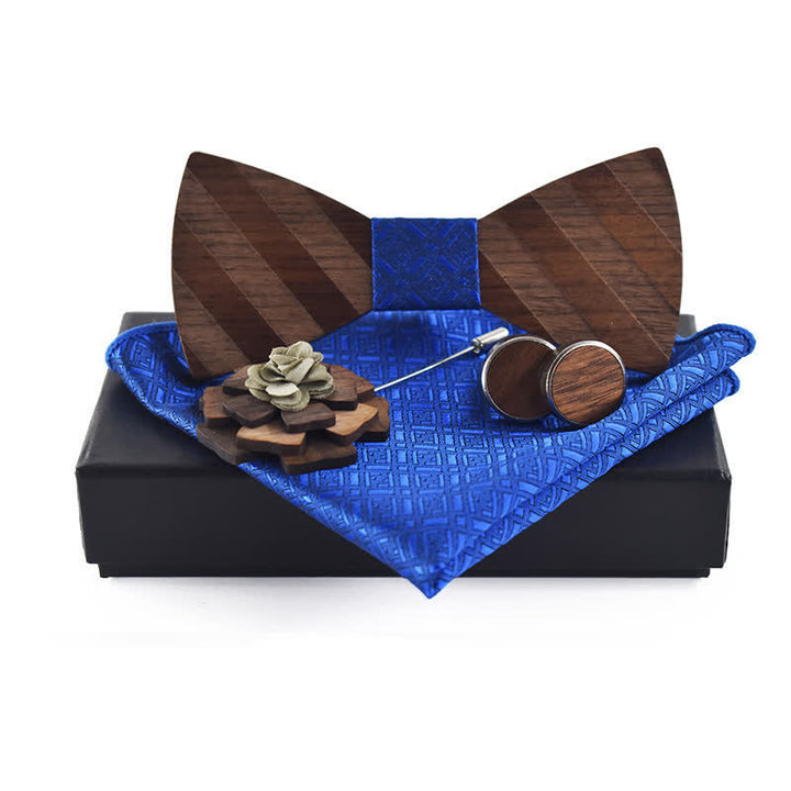 Set di 4 papillon in legno con motivo a righe formali da uomo