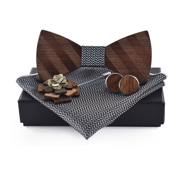 Set di 4 papillon in legno con motivo a righe formali da uomo