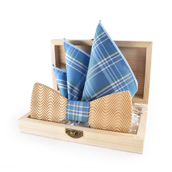 Set di 2 papillon in legno a quadri con onde abbaglianti da uomo - image 1