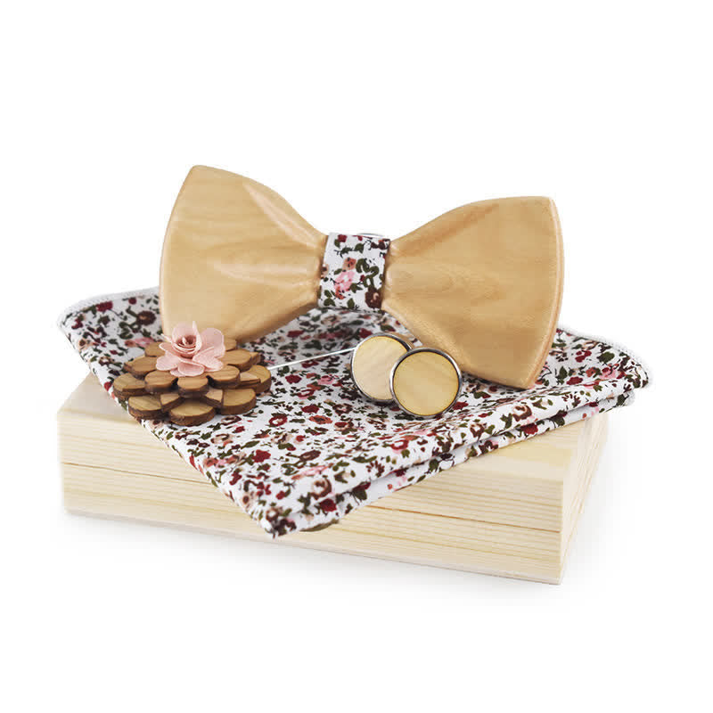 Set di 4 papillon in legno con design 3D alla moda da uomo