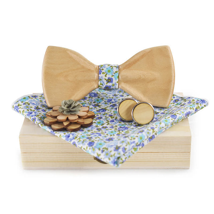Set di 4 papillon in legno con design 3D alla moda da uomo - Floreale blu - image 6