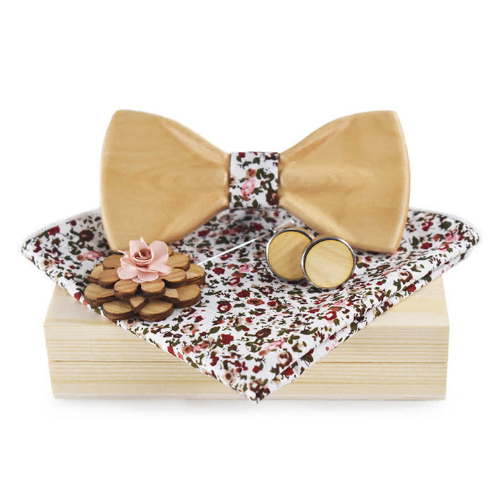 Set di 4 papillon in legno con design 3D alla moda da uomo - Floreale rosa - image 0