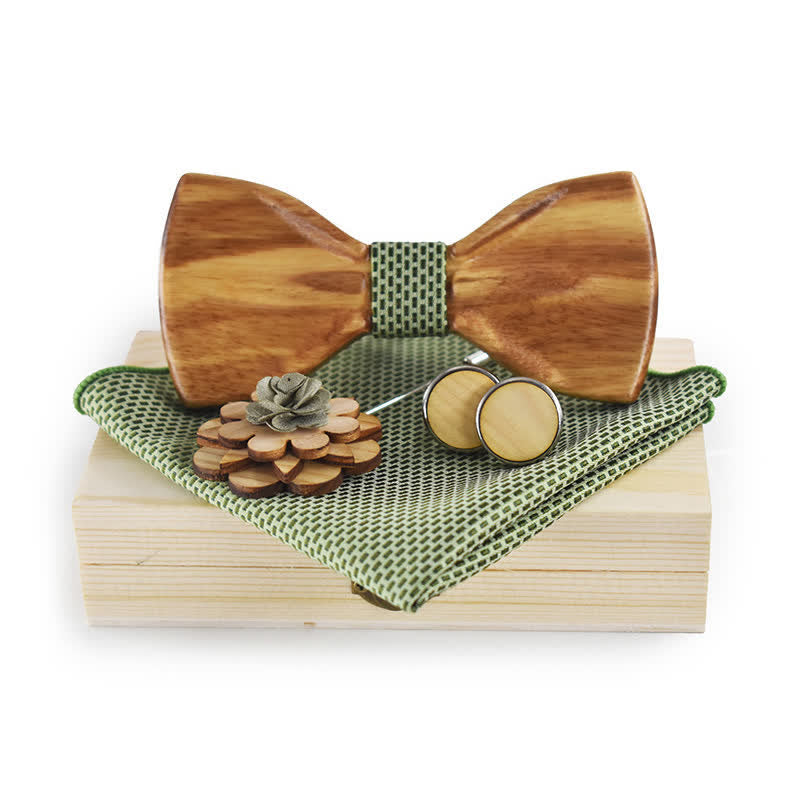 Set di 4 papillon in legno con design 3D alla moda da uomo - Verde oliva - image 7