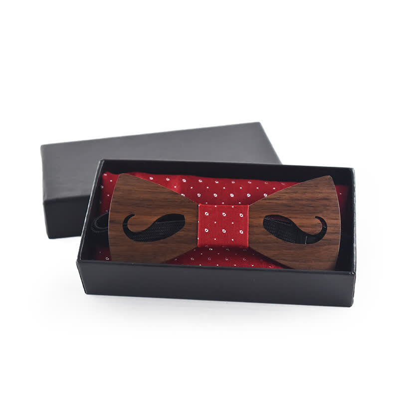 Set di 2 papillon in legno intagliato a forma di baffi cavi da uomo - image 1