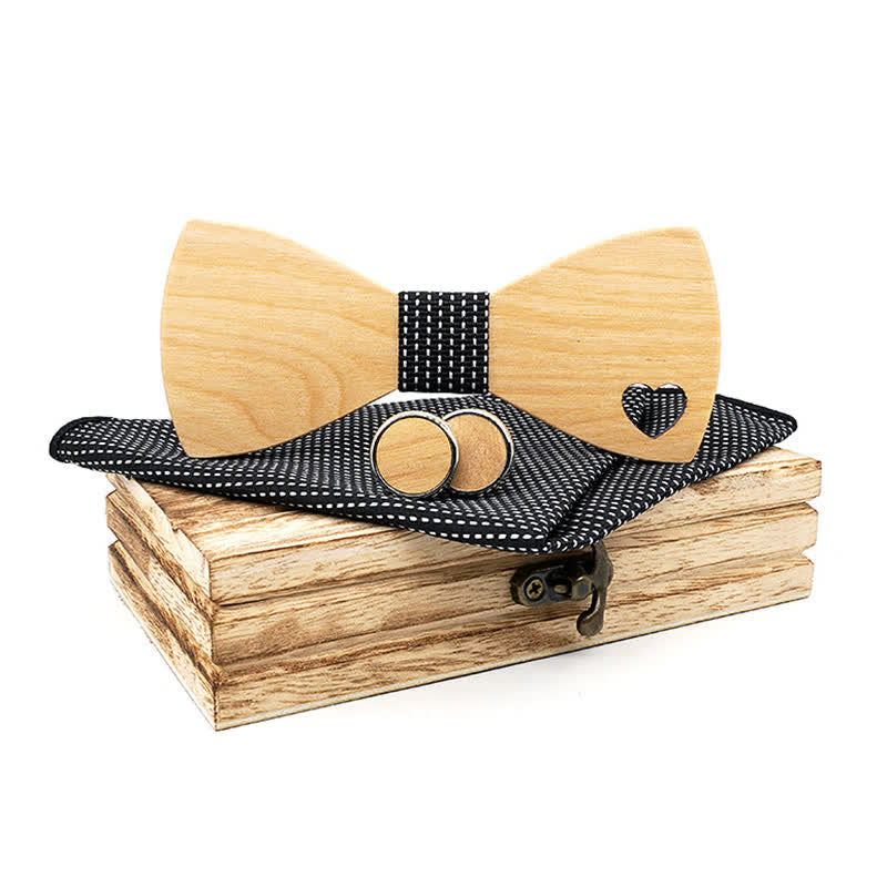Set di 3 papillon in legno a forma di cuore cavo da uomo