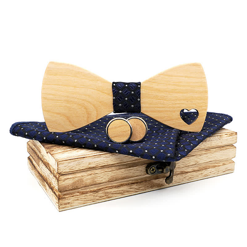 Set di 3 papillon in legno a forma di cuore cavo da uomo - Blu notte - image 12