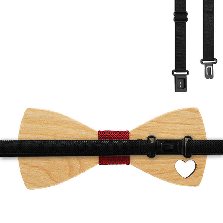 Set di 3 papillon in legno a forma di cuore cavo da uomo