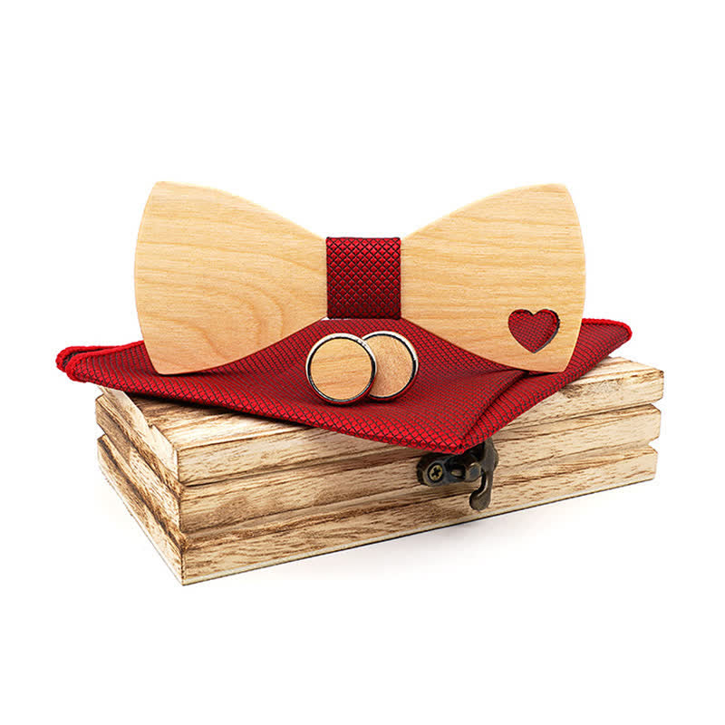 Set di 3 papillon in legno a forma di cuore cavo da uomo - Rosso - image 0