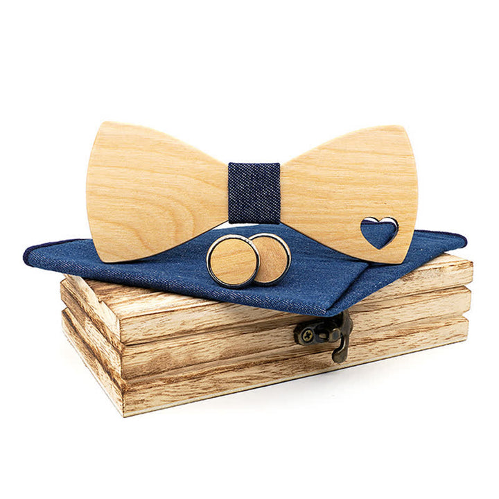 Set di 3 papillon in legno a forma di cuore cavo da uomo