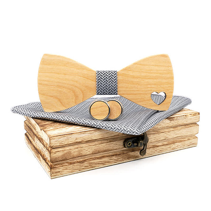 Set di 3 papillon in legno a forma di cuore cavo da uomo