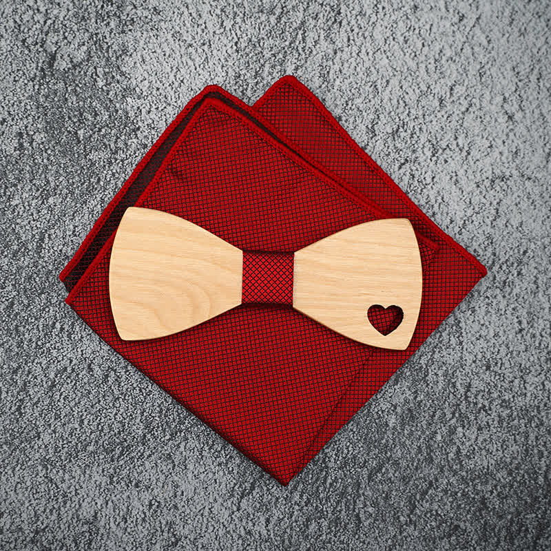 Set di 3 papillon in legno a forma di cuore cavo da uomo