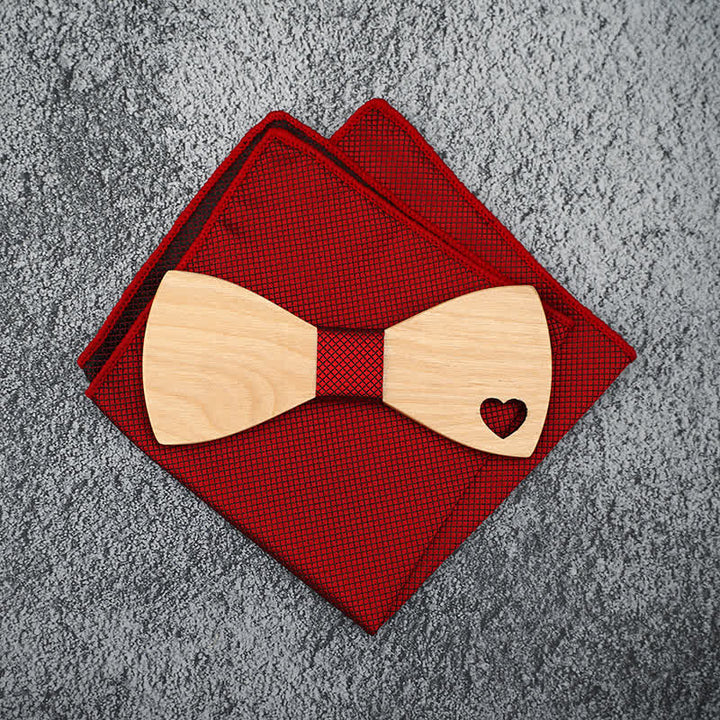 Set di 3 papillon in legno a forma di cuore cavo da uomo